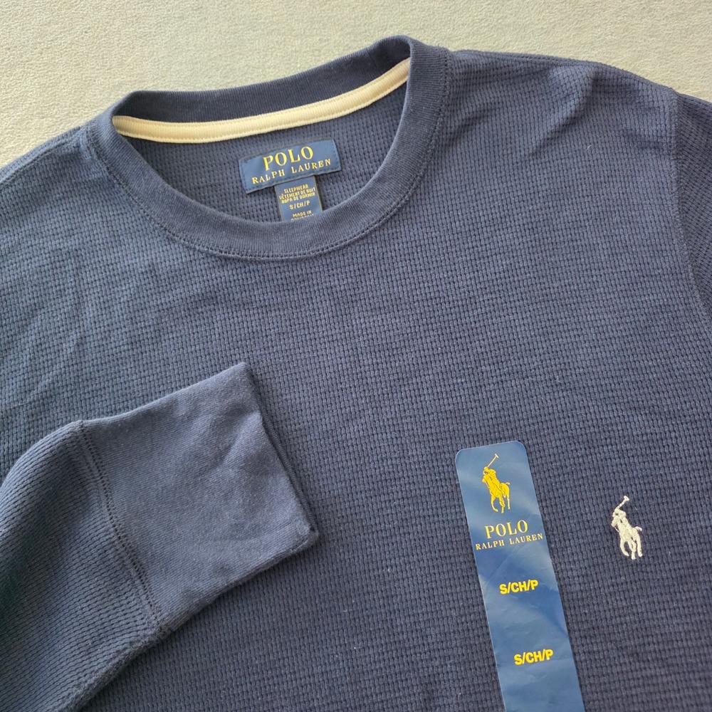 Polo Ralph Lauren Mens Navy Blue Waffle Knit Thermal Sleepwear Top Small NEW